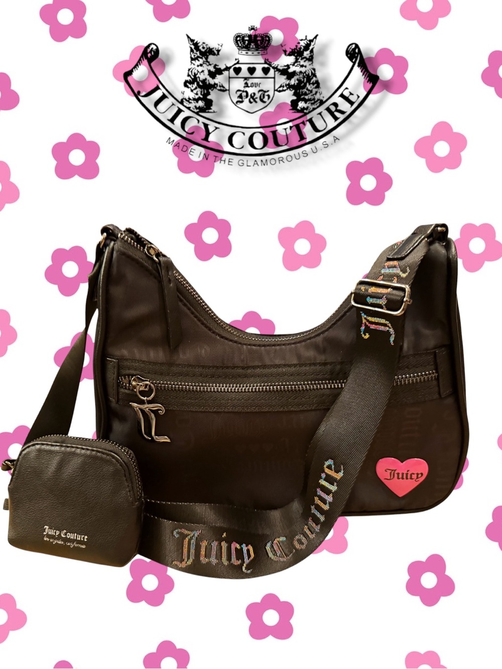 🩷 NWT Juicy Couture "Material Girl" Nylon Crossbody Shoulder Bag 🩷
